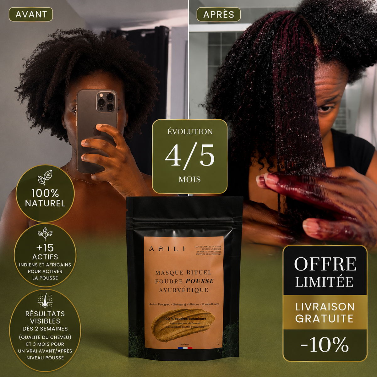 Masque Poudres Ayurvédiques Asilì | Soin Profond Cheveux Crépus