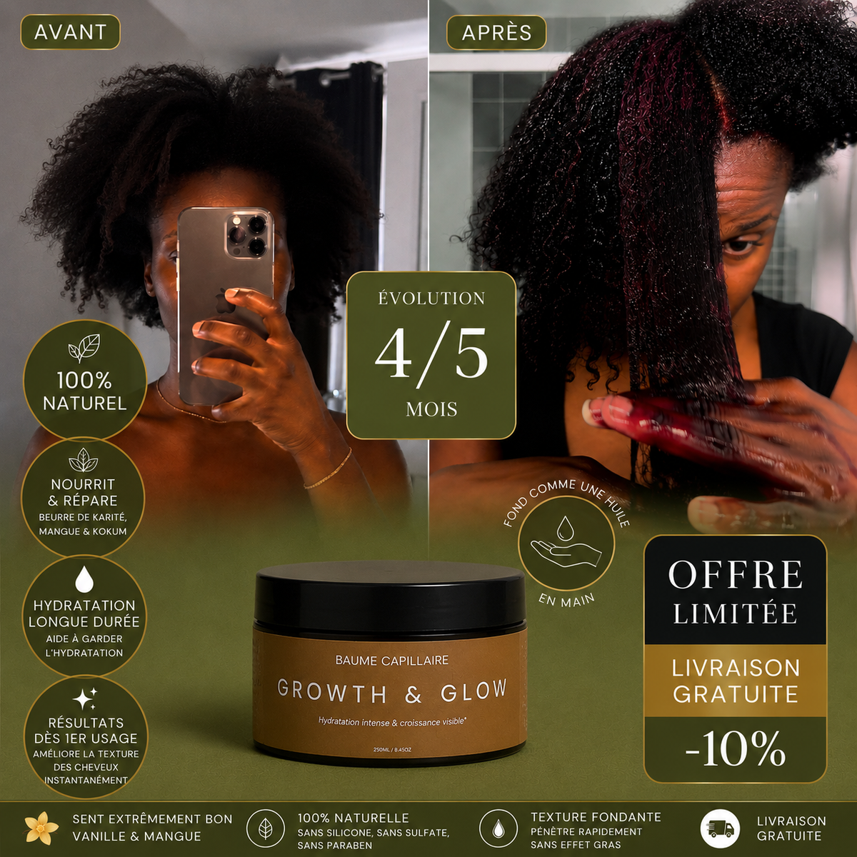 Baume Hydratant Pousse Asilì | Soin Scellant Cheveux Crépus & Bouclés